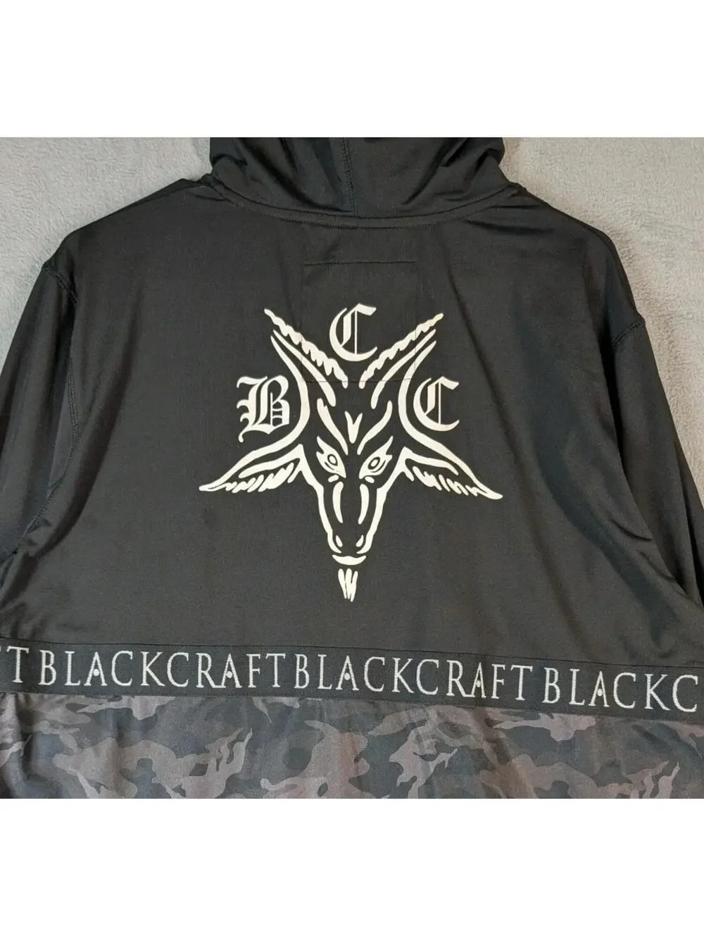 BlackCraft Mens XL Black Camo Full Zip Hoodie Goth Occult Streetwear Skull - Picture 4 of 11